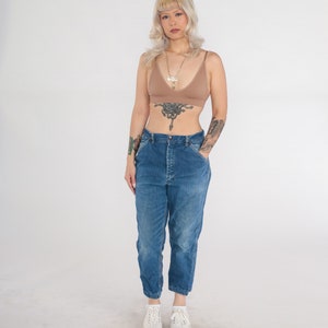 Vintage 70s Ankle Jeans Retro High Waisted Rise Jeans Tapered Leg Elastic Cuff Cropped Mom Jeans Lined Denim Pants Seventies 1970s Medium M