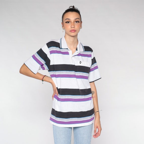 Penguin Shirt 90s Striped Polo Shirt Retro Preppy… - image 2