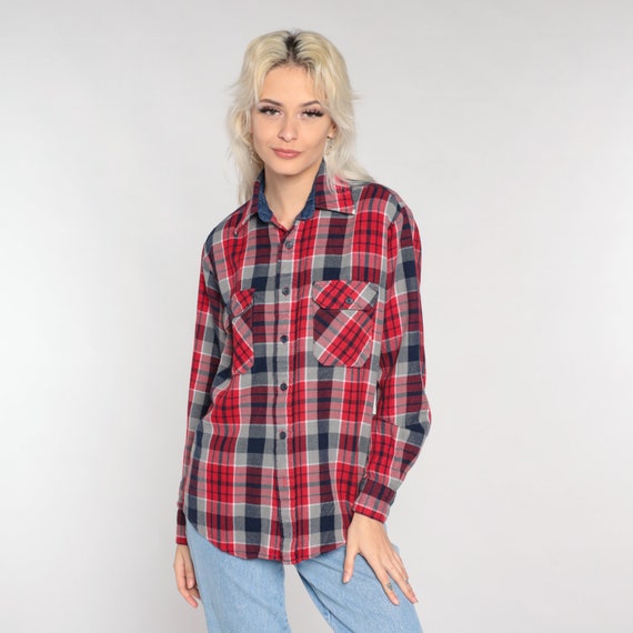 90s Flannel Shirt Red Plaid Button up Retro Grunge Lumberjack Long Sleeve Boyfriend Shirt Streetwear Ozark Trail Vintage 1990s Mens Small S