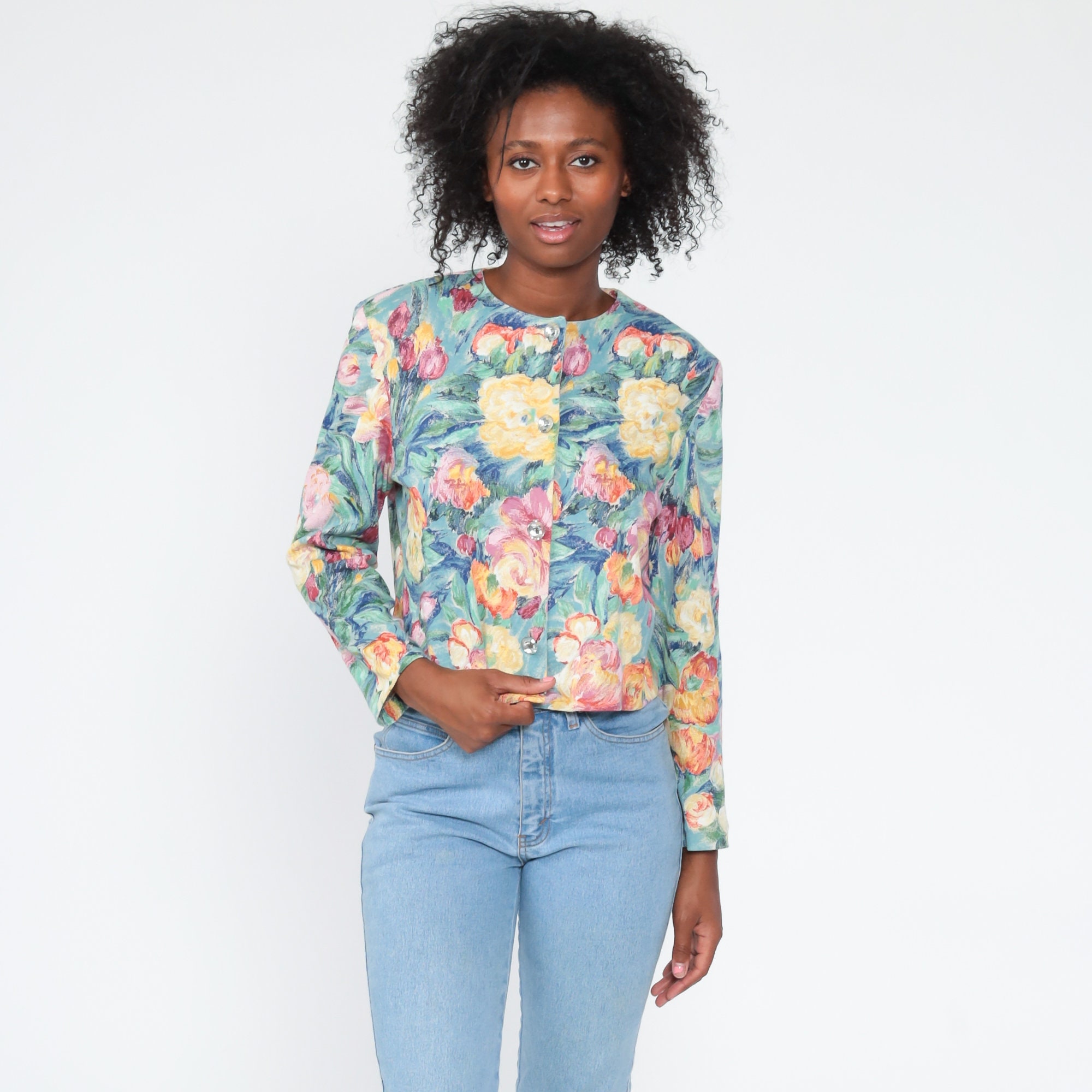 Watercolor Floral Shirt 90s Button Up Shirt Floral Blouse Rayon Long ...