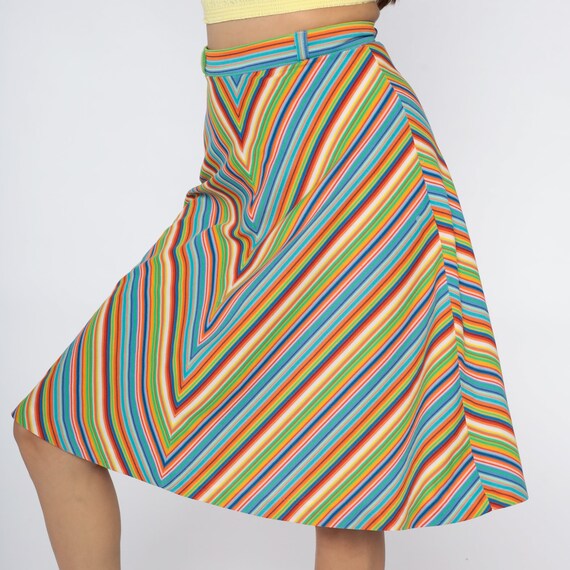 70s Rainbow Skirt Chevron Stripes Skirt 1970s Hig… - image 3