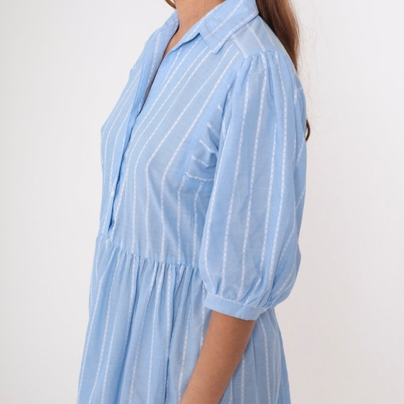 Striped Shirt Dress 80s Blue Balloon Sleeve Dress… - image 6