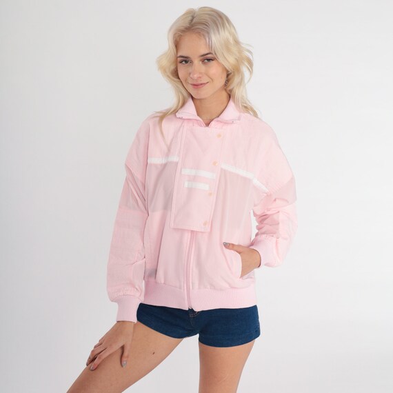 Pierre Cardin Jacket 80s Baby Pink Windbreaker Zip Up Track Jacket Sports 1980s Plain Vintage White Striped Retro Oversized Extra Small xs