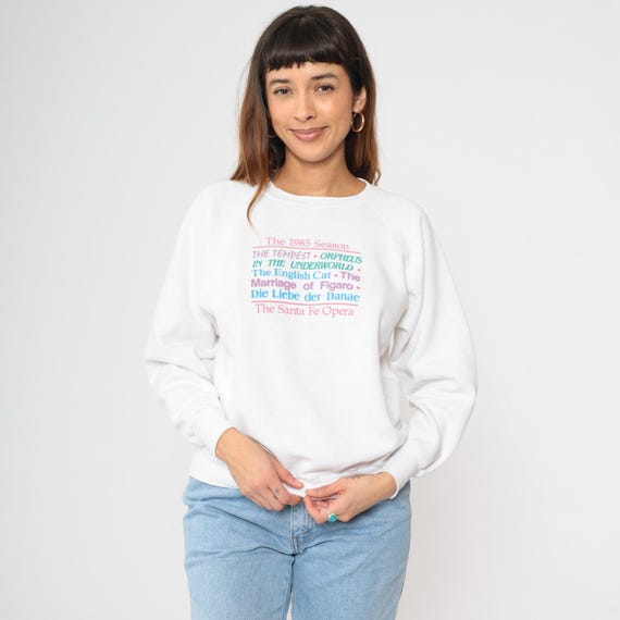 Vintage 80s Santa Fe Opera Sweatshirt White Colorful Graphic Pullover 1985 Season Music Festival New Mexico Crewneck USA Made 1980s Large L