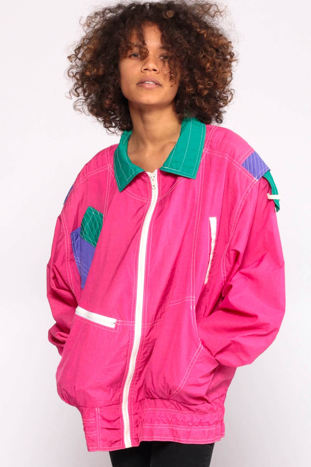 Hot Pink Windbreaker Jacket 90s Jacket 