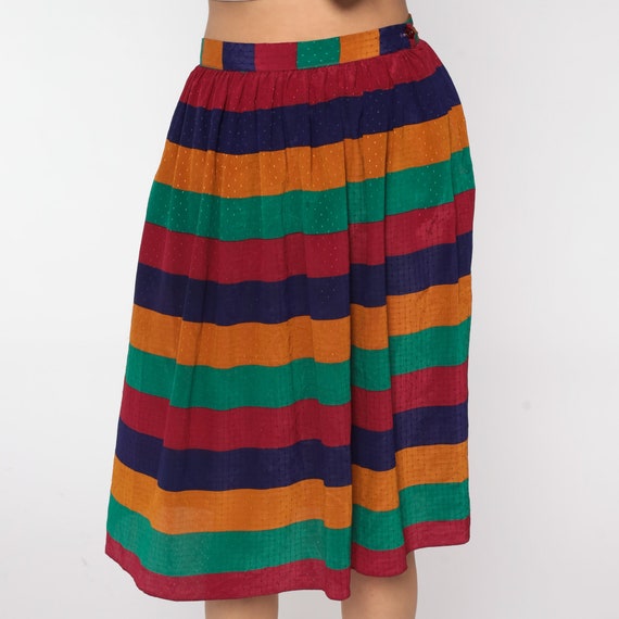 Rainbow Skirt 80s Striped Midi Skirt Boho High Wa… - image 7