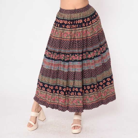 Floral Midi Skirt 90s Striped Patchwork Skirt Sus… - image 4