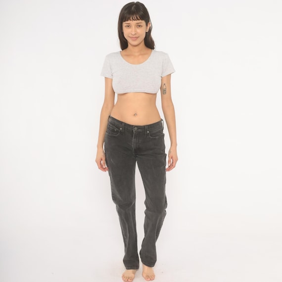 Levi 514 Straight Leg Jeans Faded Black Denim Charcoal Gray Wash Button Fly 2000s Levis Strauss Pants Trousers Vintage Waist 32