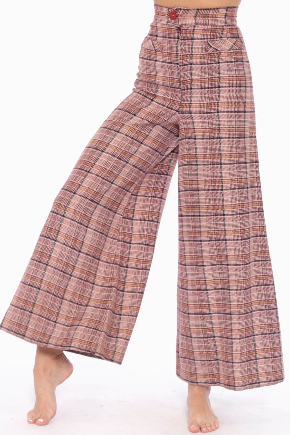 red plaid high waisted pants