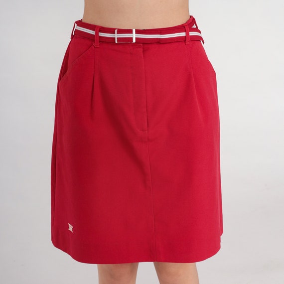 Red Mini Skirt 80s Tail Golf Tennis Skirt Preppy Pencil Skirt Belted Straight Skirt High Waisted Miniskirt Plain Vintage 1980s Small 26