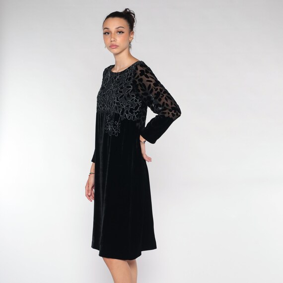Black Velvet Dress y2k Long Sleeve Velvet Burnout… - image 6