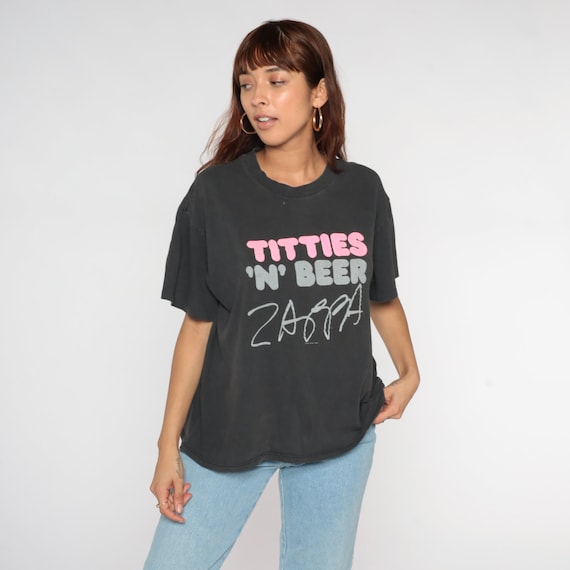 Vintage Frank Zappa Shirt 1988 Titties and Beer Band T Shirt Tour 80s Concert Tee Barking Pumpkin Records Vintage Rock Tshirt Black Large xl