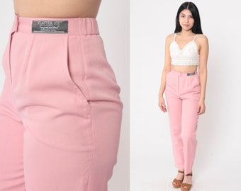 Baby Pink Pants 80s Straight Leg Pants Pastel Creased High Waisted Trousers Polyester Wool Blend 1980s Vintage Summer Extra Small xs