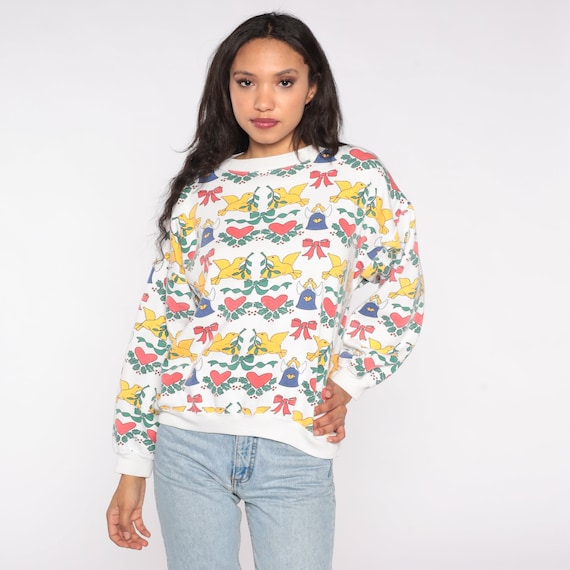 90s Christmas Sweatshirt Holiday Angel Dove Heart Print Christian Sweatshirt Kawaii Graphic 1990s Vintage 80s Pullover Jumper Large L