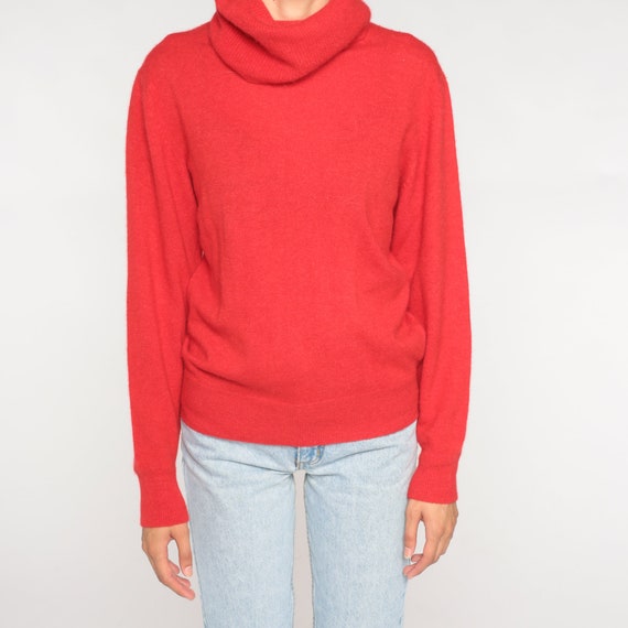 Red Turtleneck Sweater 90s Wool Angora Blend Knit… - image 6