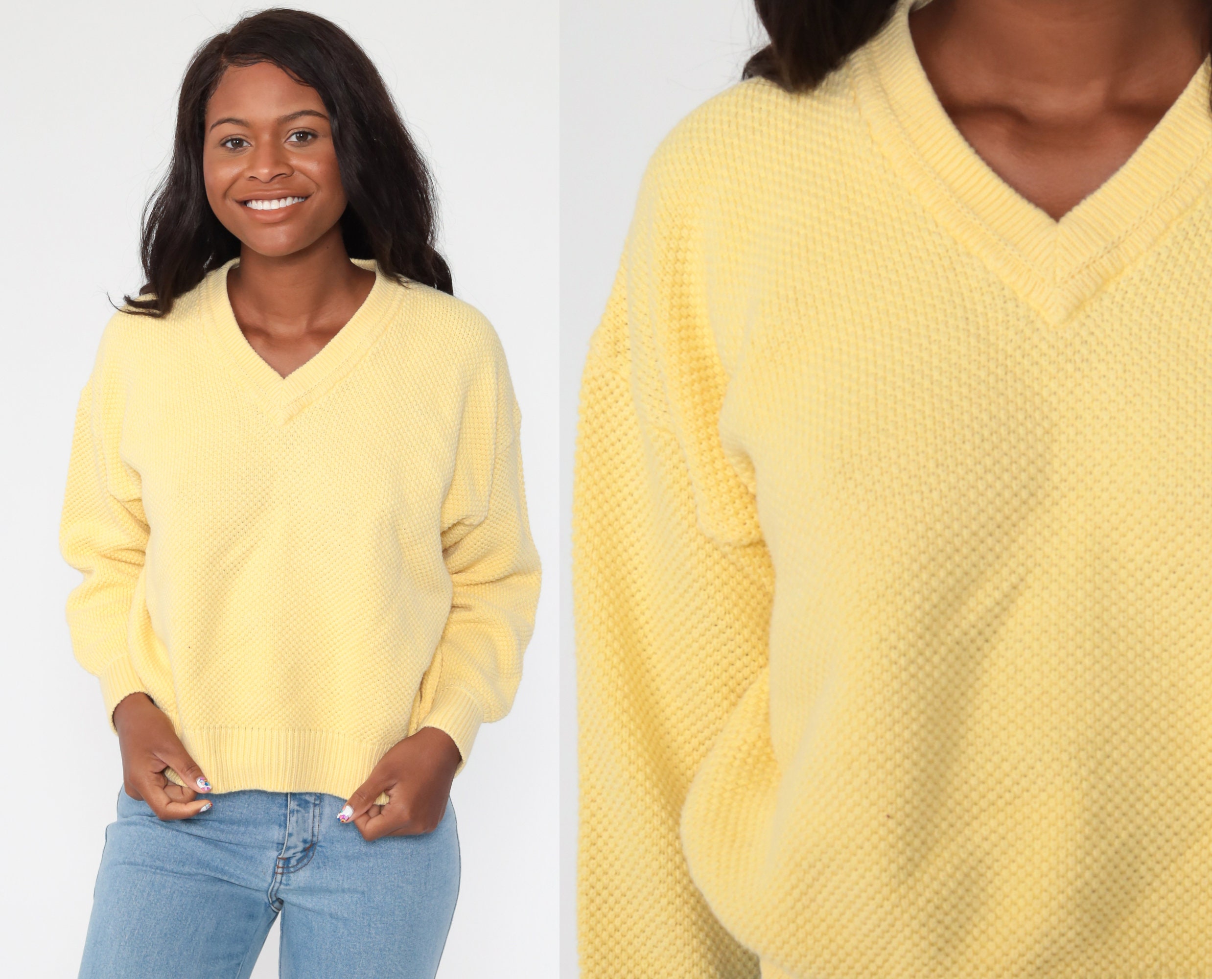 Yellow v neck sweater women's Clearance