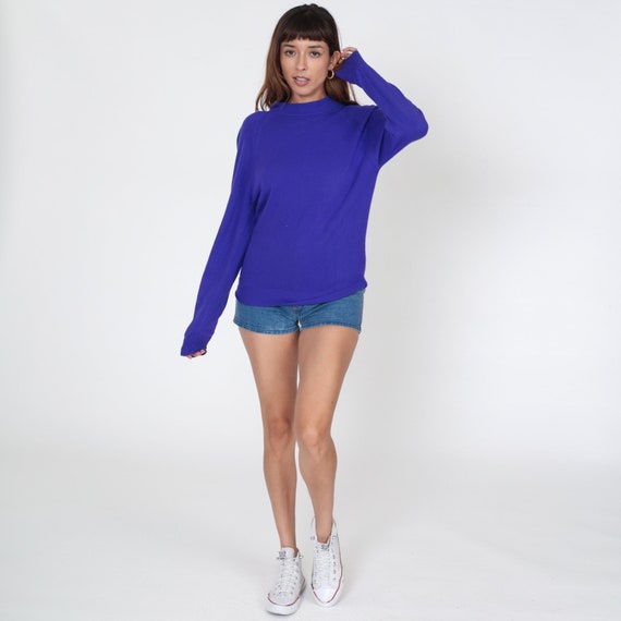 Royal Purple Sweater Plain Sweater 80s Mock Neck … - image 3