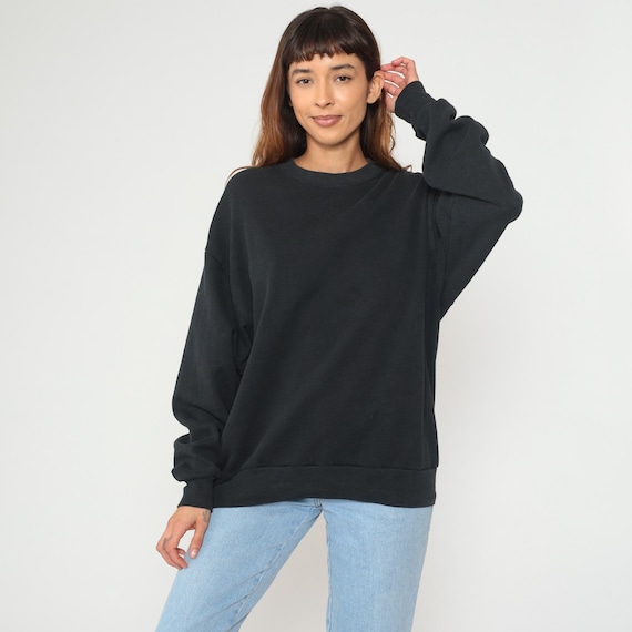 90s Black Sweatshirt Crewneck Long Sleeve Pullover Baggy Loose Fit Crew Neck Vintage Sweater Jumper Cozy Minimalist Basic Extra Large XL