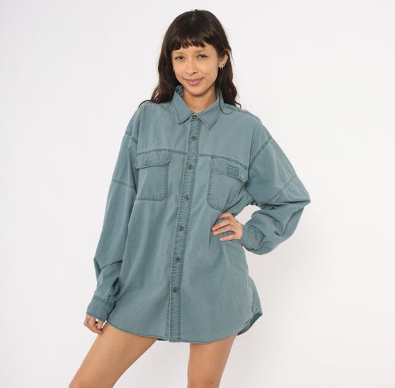 Slate Blue Work Shirt 2000s Redhead Cotton Button Front Chest Pocket Utility Teal Workwear Camp Fishing Outdoor Relaxed Fit Extra Large XL