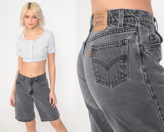 Vintage Faded Black Levi's Shorts 90s Levis 560 Denim Shorts High Waisted Rise Jean Shorts Bermuda Retro 1990s 27 Waist Small 14