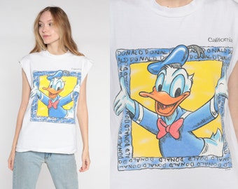 Donald Duck Shirt 90er Jahre Disney California Tank Top Grafik Cartoon Muskel Tee Cutoff T-Shirt Retro Hipster Kawaii Vintage 1990er Jahre Herren Large L