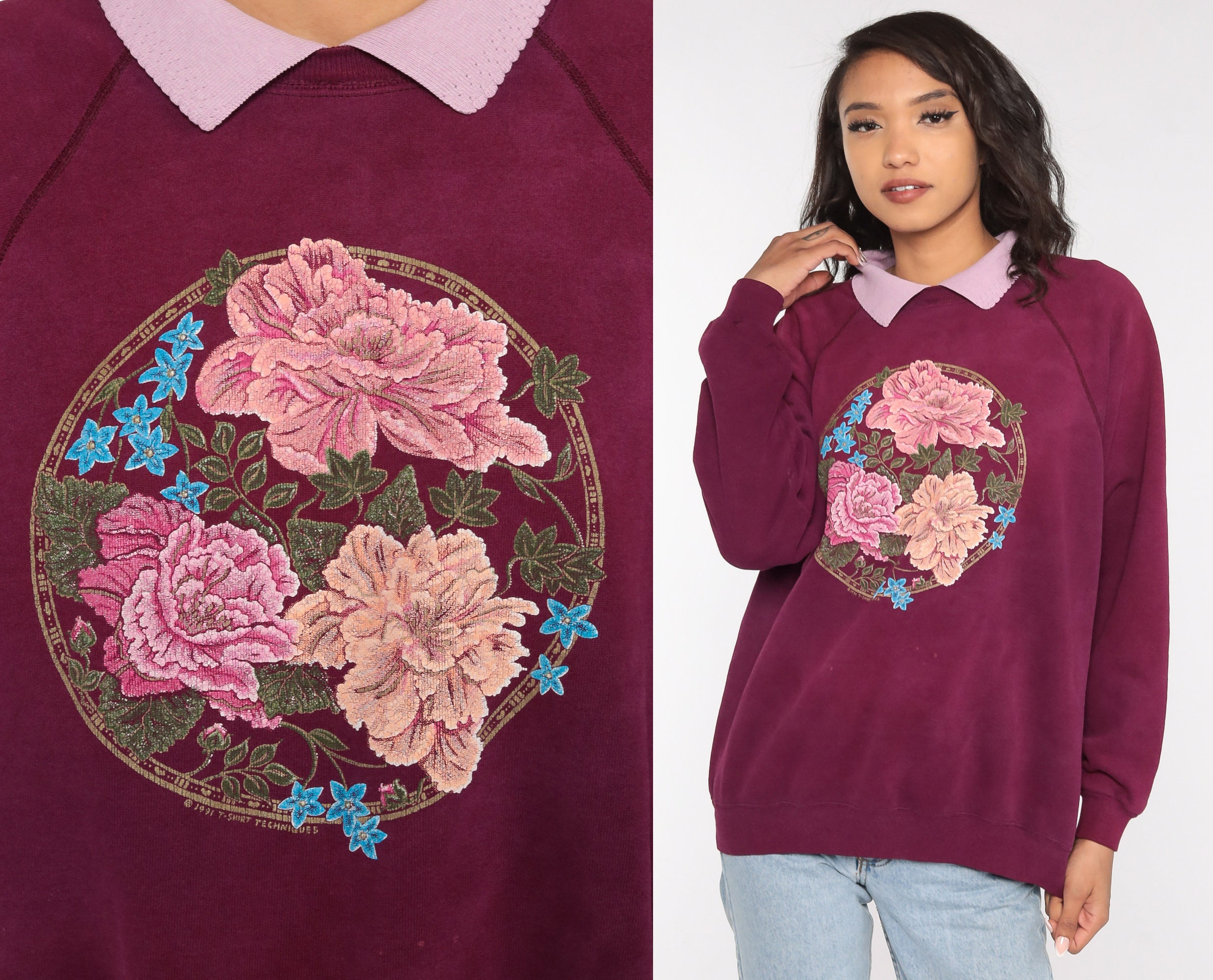 zyia blue floral sweatshirt