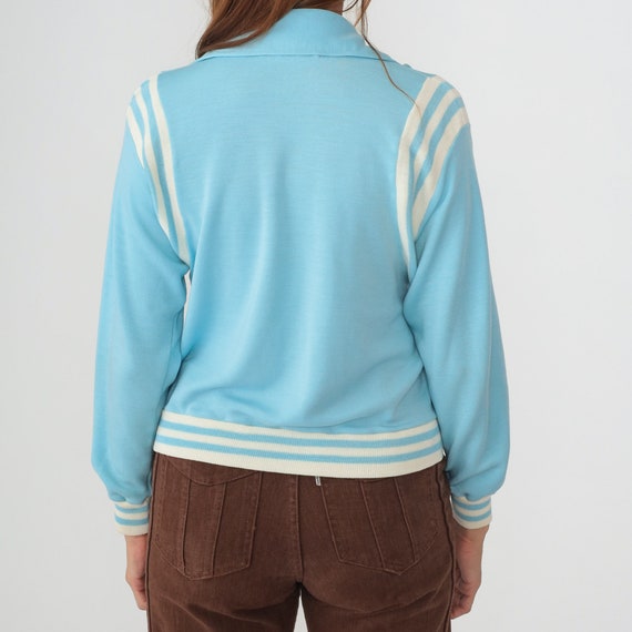 Baby Blue Track Jacket 80s Zip Up Sweatshirt Whit… - image 4