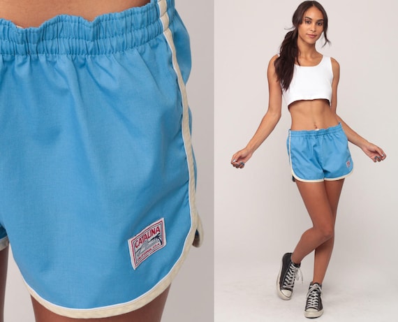 Catalina Swimwear Swim Trunks 80s Bathing Suit Shorts Vintage Blue Striped 1980s Hipster Swimsuit Swim Shorts Vintage Retro Medium Large