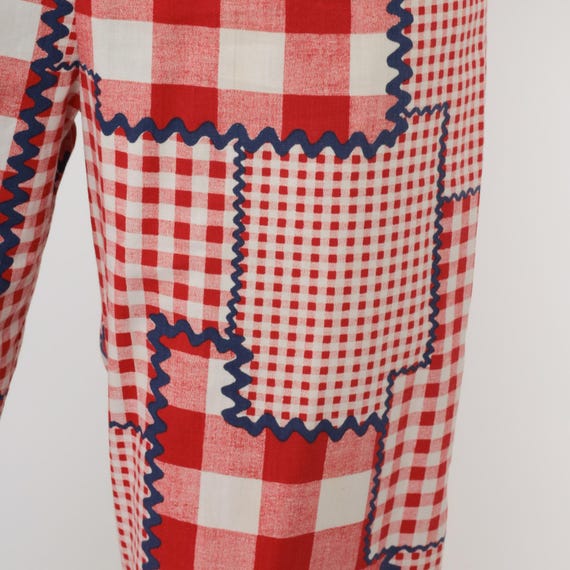 70s Patchwork Pants Red Gingham Check Vintage Hig… - image 7