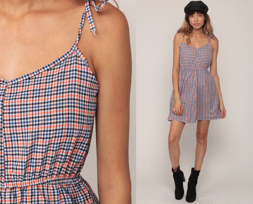 Gingham spaghetti strap dress clearance