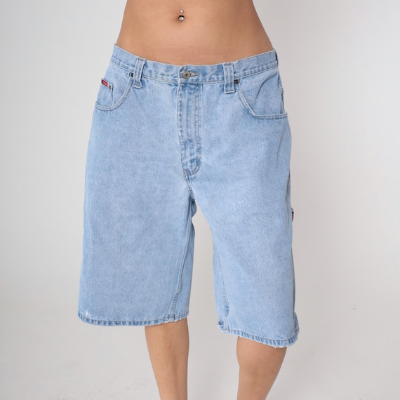 Y2K Jorts Light Wash Denim Carpenter Shorts Utility Cargo Pockets