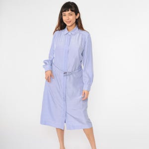 Vintage 80s Lavender Dress Collared Shirt Dress Pleated Front Belted Pastel Purple Button Up Long Sleeve Midi 1980s 16 Extra Large xl