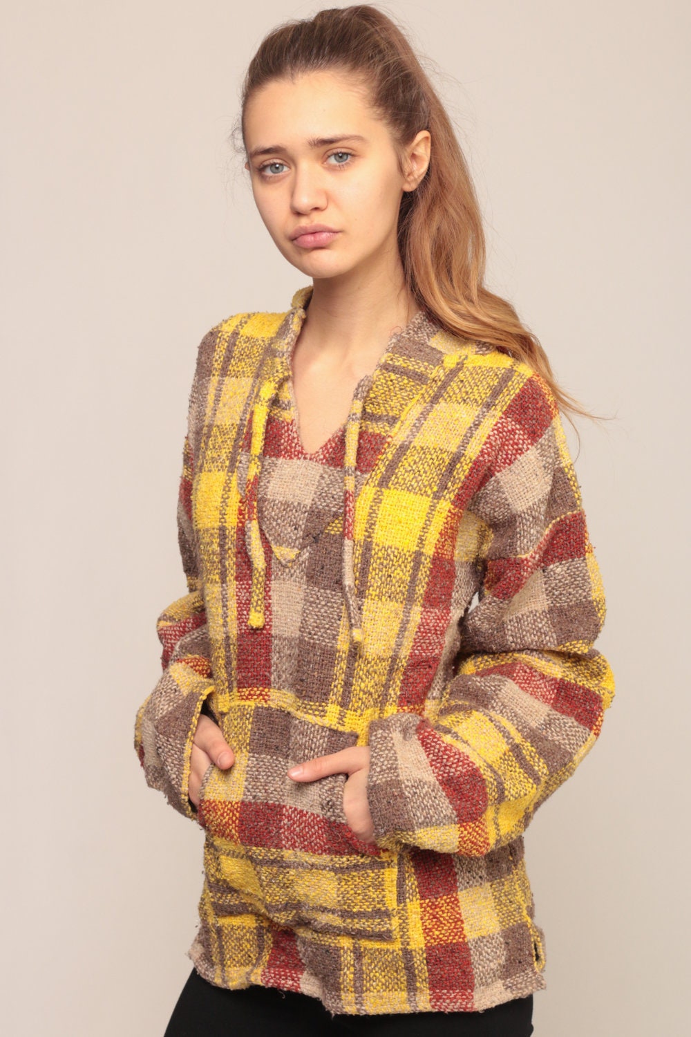 Drug Rug Hoodie Jacket Hooded Sweatshirt PLAID Pullover 90s Grunge ...