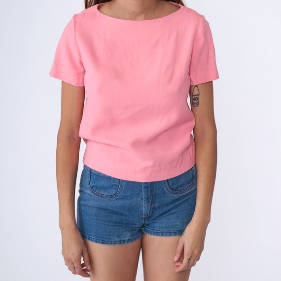 60s Mod Shirt Bubblegum Pink Top 1960s Plain Blou… - image 6