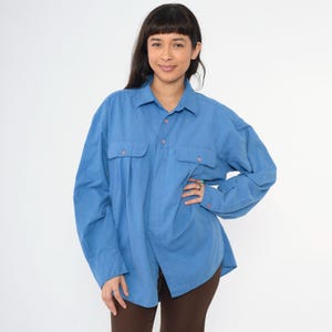 Vintage Blue Utility Shirt 80s Gitano Oxford Button Up Shirt Chest Pocket Long Sleeve Plain 1980s Workwear Extra Large xl