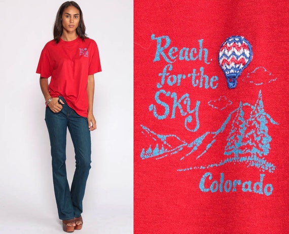 Colorado Shirt Hot Air Balloon Shirt 80s T Shirt Retro Tee Reach For The Sky Mountain TShirt Vintage Graphic Tee Red Extra Large xl