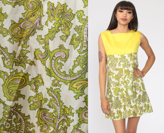 Paisley Dress 60s Mod Psychedelic Print Mini Dress
