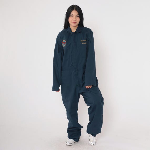 Navy Tennessee Aviation Jumpsuit Y2k Coveralls Pants Blue Workwear Flight Suit Long Sleeve Boilersuit Exxon Streetwear Vintage 00s Medium
