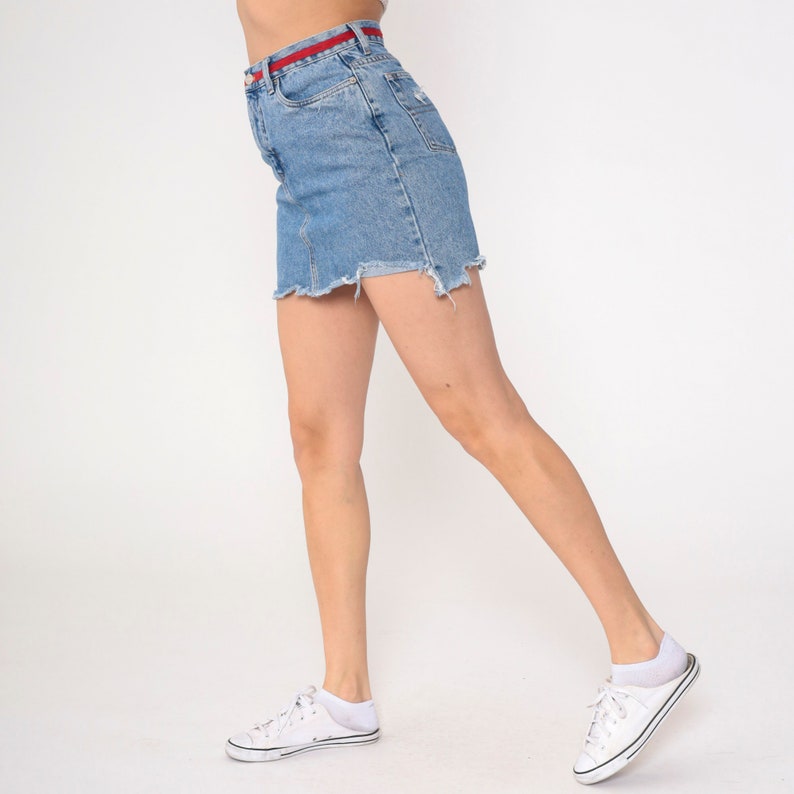 Tommy Hilfiger Jean Skirt 90s Y2k Denim Mini Skirt Retro Skirt Jeans High Waisted Cutoff Preppy Red Blue Vintage Streetwear Small 6 image 8