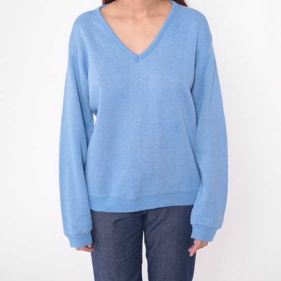 Light Blue Sweater 80s V Neck Knit Pullover Sweat… - image 8