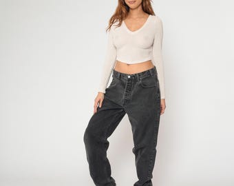 90s Black Jeans Armani Exchange Cotton Straight Leg Men's Vintage Denim Pants Designer Relaxed Fit Classic Washed Charcoal Gray 34 Waist