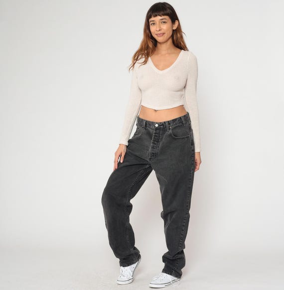 90s Black Jeans Armani Exchange Cotton Straight Leg Men's Vintage Denim Pants Designer Relaxed Fit Classic Washed Charcoal Gray 34 Waist