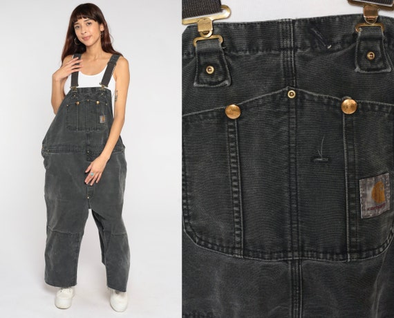 Faded Black Carhartt Overalls Y2K Denim Overalls Streetwear Cargo Dungarees Coveralls Workwear Jumpsuit Hipster Vintage 00s Mens 2xl xxl