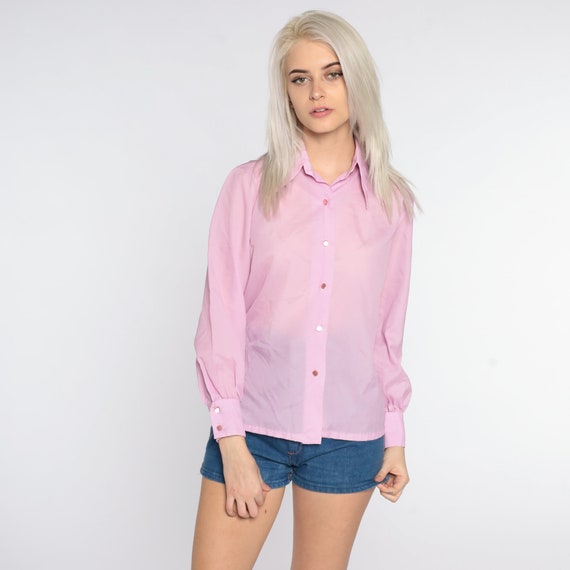 70s Lavender Shirt Pastel Dagger Collar Shirt Button Up Shirt Long Sleeve Top Disco Shirt 1970s Collared Plain Oxford Medium