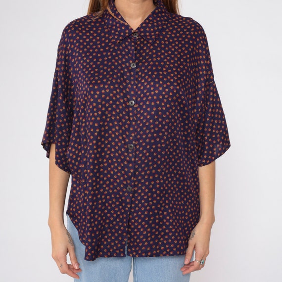 Purple Floral Blouse 90s Button up Shirt Ditsy Fl… - image 9
