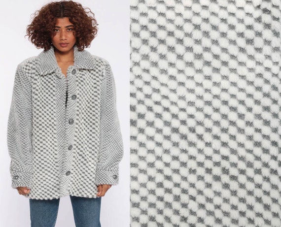 Faux Fur Jacket 80s Grey FUZZY Coat Vegan Coat Fak