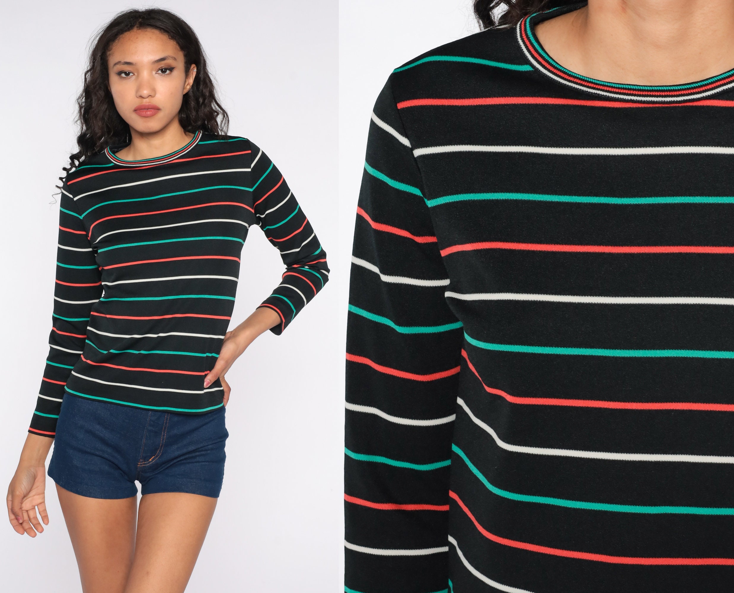 Retro striped long sleeve shirt Clearance