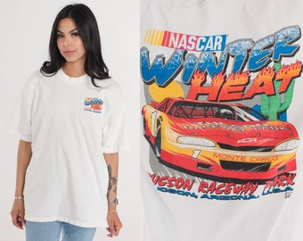 90s Nascar Shirt Tucson Winter Heat Race T-Shirt Arizona Car Racing Graphic Tee Racecar TShirt Speedway Fairgrounds White Vintage Mens Large