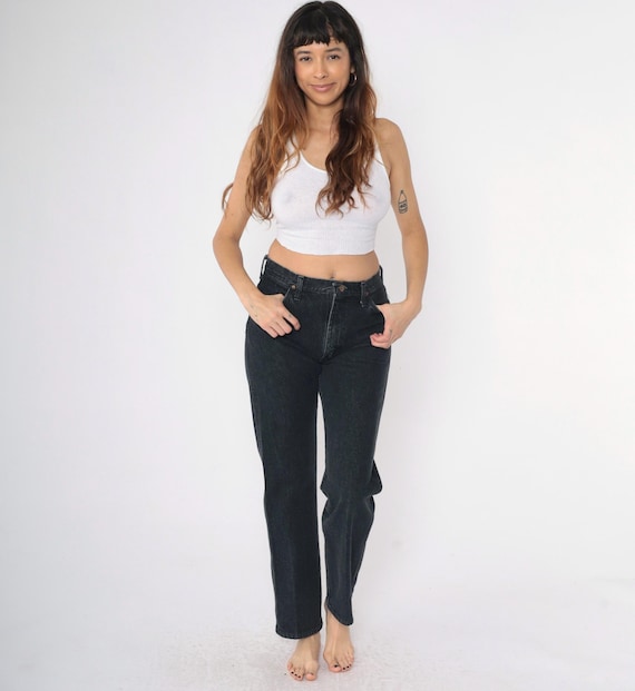 Vintage Black Wrangler Jeans 90s Straight Leg Jeans High Waist Jeans Denim Pants 1990s Western Rodeo Jeans Medium M 8