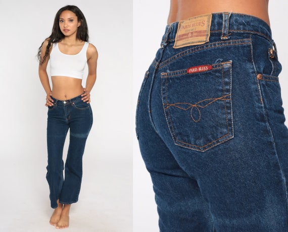 Y2K Bell Bottom Jeans Paris Blues Flared Jeans Jeans 00s Denim Jeans Boho Hippie Pants Vintage Blue Bootcut Mid Rise Extra Small xs 1